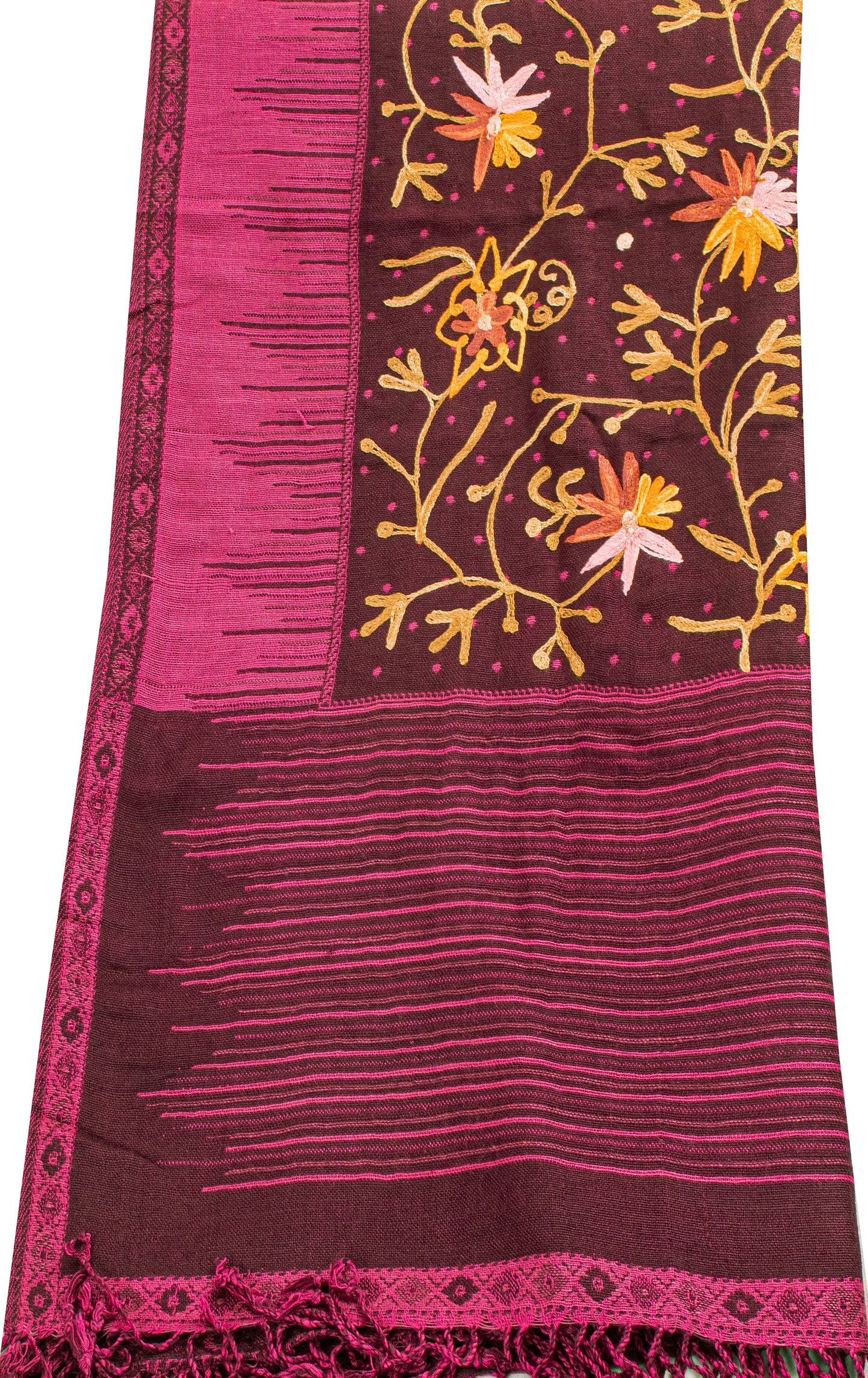 Sanskriti Vintage Purple Long Shawl Handmade Ari Work Viscose Scarf Throw Stole