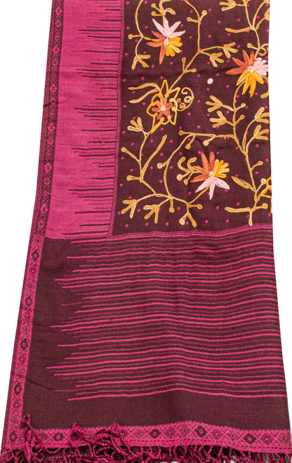 Sanskriti Vintage Purple Long Shawl Handmade Ari Work Viscose Scarf Throw Stole