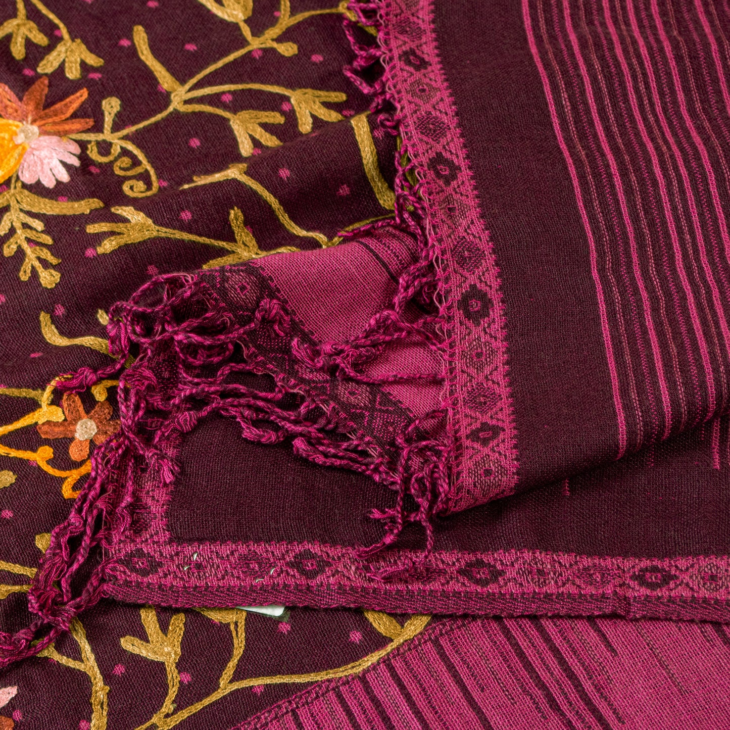 Sanskriti Vintage Purple Long Shawl Handmade Ari Work Viscose Scarf Throw Stole