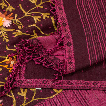 Sanskriti Vintage Purple Long Shawl Handmade Ari Work Viscose Scarf Throw Stole