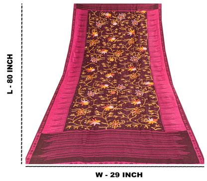 Sanskriti Vintage Purple Long Shawl Handmade Ari Work Viscose Scarf Throw Stole