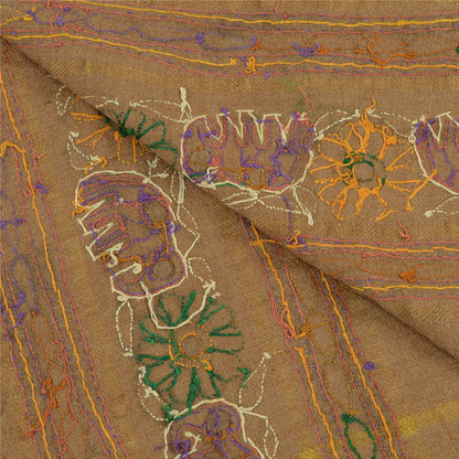 Sanskriti Vintage Long Shawl Brown Woollen Hand Embroidered Scarf Stole