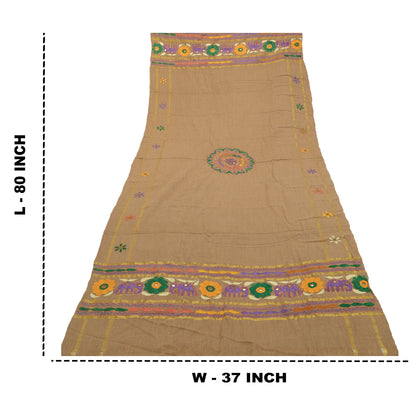 Sanskriti Vintage Long Shawl Brown Woollen Hand Embroidered Scarf Stole