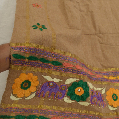 Sanskriti Vintage Long Shawl Brown Woollen Hand Embroidered Scarf Stole