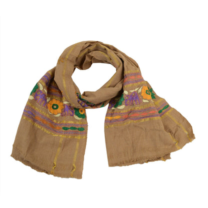 Sanskriti Vintage Long Shawl Brown Woollen Hand Embroidered Scarf Stole