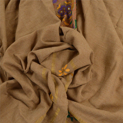 Sanskriti Vintage Long Shawl Brown Woollen Hand Embroidered Scarf Stole
