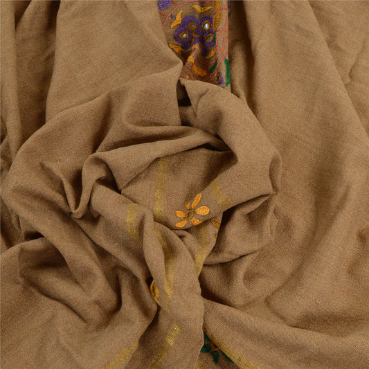 Sanskriti Vintage Long Shawl Brown Woollen Hand Embroidered Scarf Stole