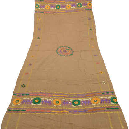 Sanskriti Vintage Long Shawl Brown Woollen Hand Embroidered Scarf Stole