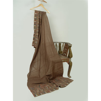 Sanskriti Vintage Long Brown Shawl Pure Woollen Woven Scarf Throw Soft Stole