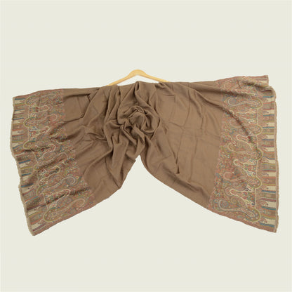 Sanskriti Vintage Long Brown Shawl Pure Woollen Woven Scarf Throw Soft Stole