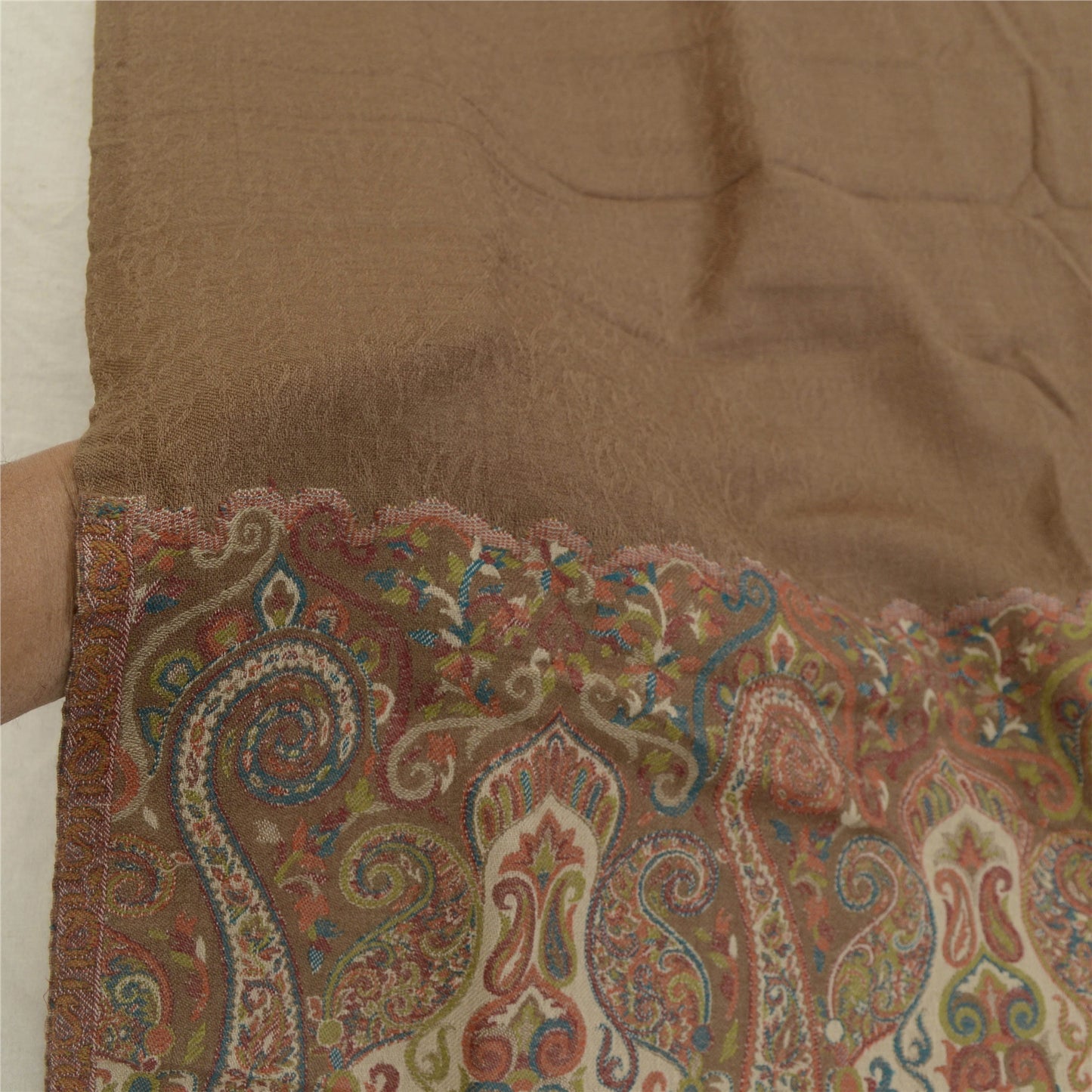 Sanskriti Vintage Long Brown Shawl Pure Woollen Woven Scarf Throw Soft Stole