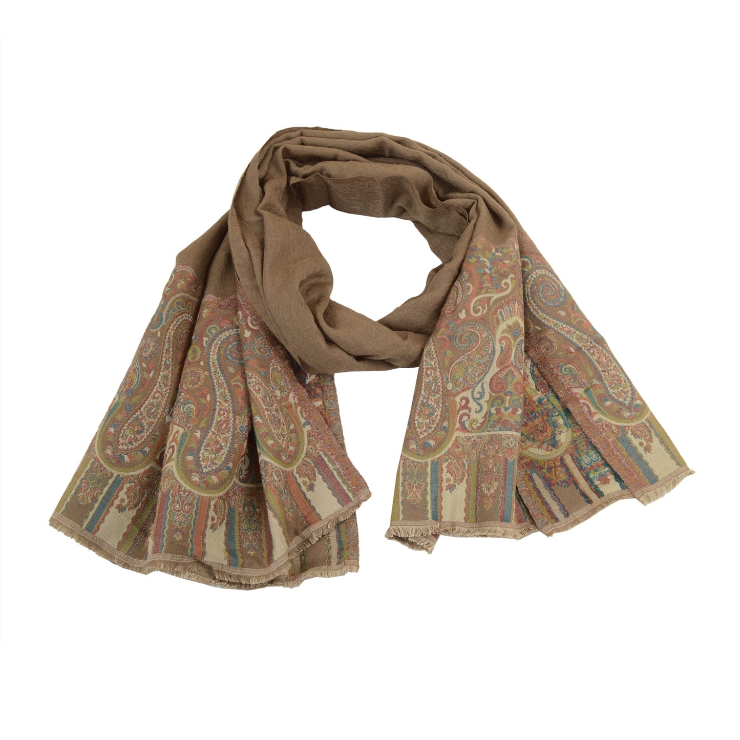 Sanskriti Vintage Long Brown Shawl Pure Woollen Woven Scarf Throw Soft Stole