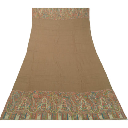 Sanskriti Vintage Long Brown Shawl Pure Woollen Woven Scarf Throw Soft Stole