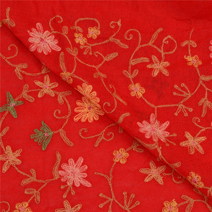 Sanskriti Vintage Long Red Shawl Pure Woollen Handmade Ari Work Scarf Stole