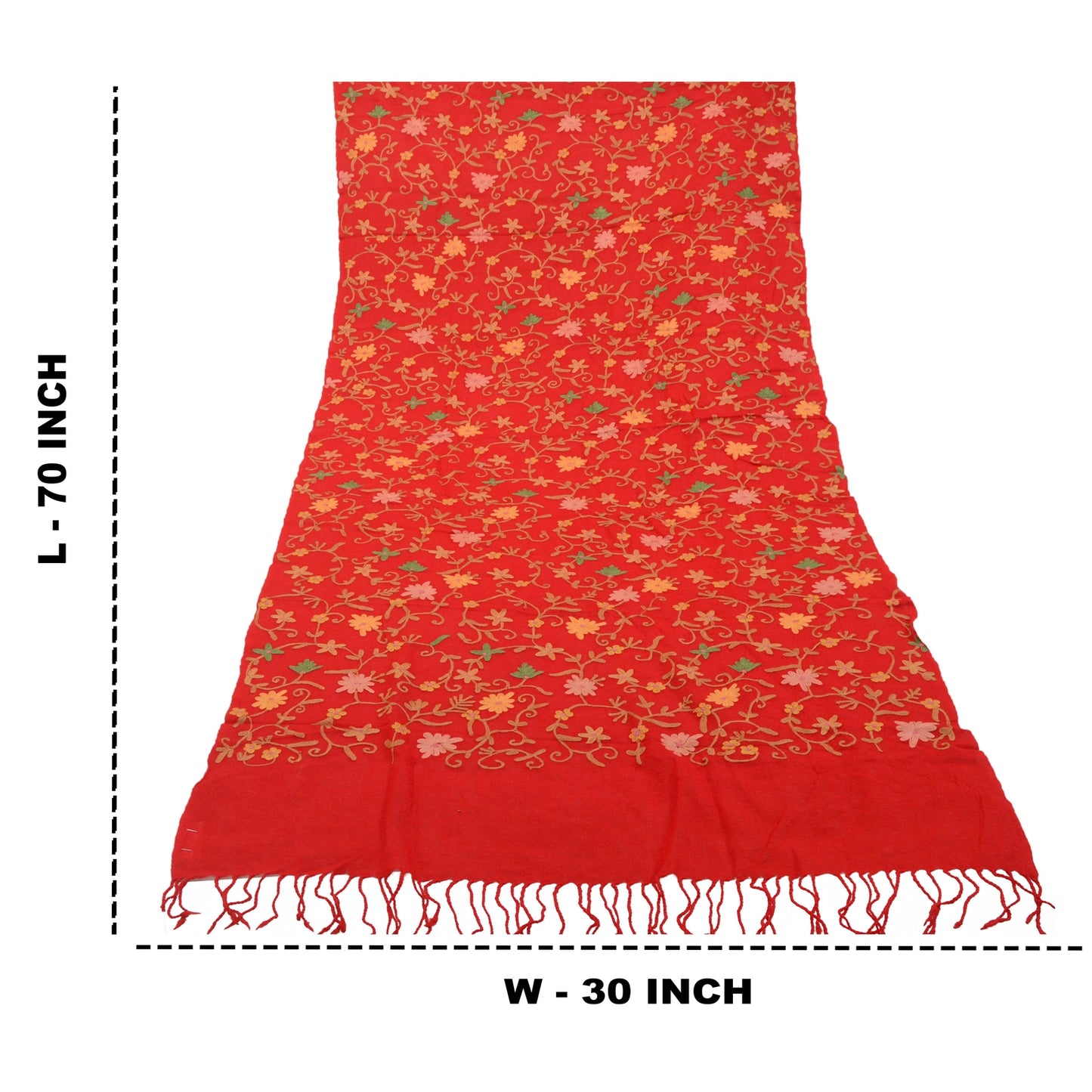 Sanskriti Vintage Long Red Shawl Pure Woollen Handmade Ari Work Scarf Stole