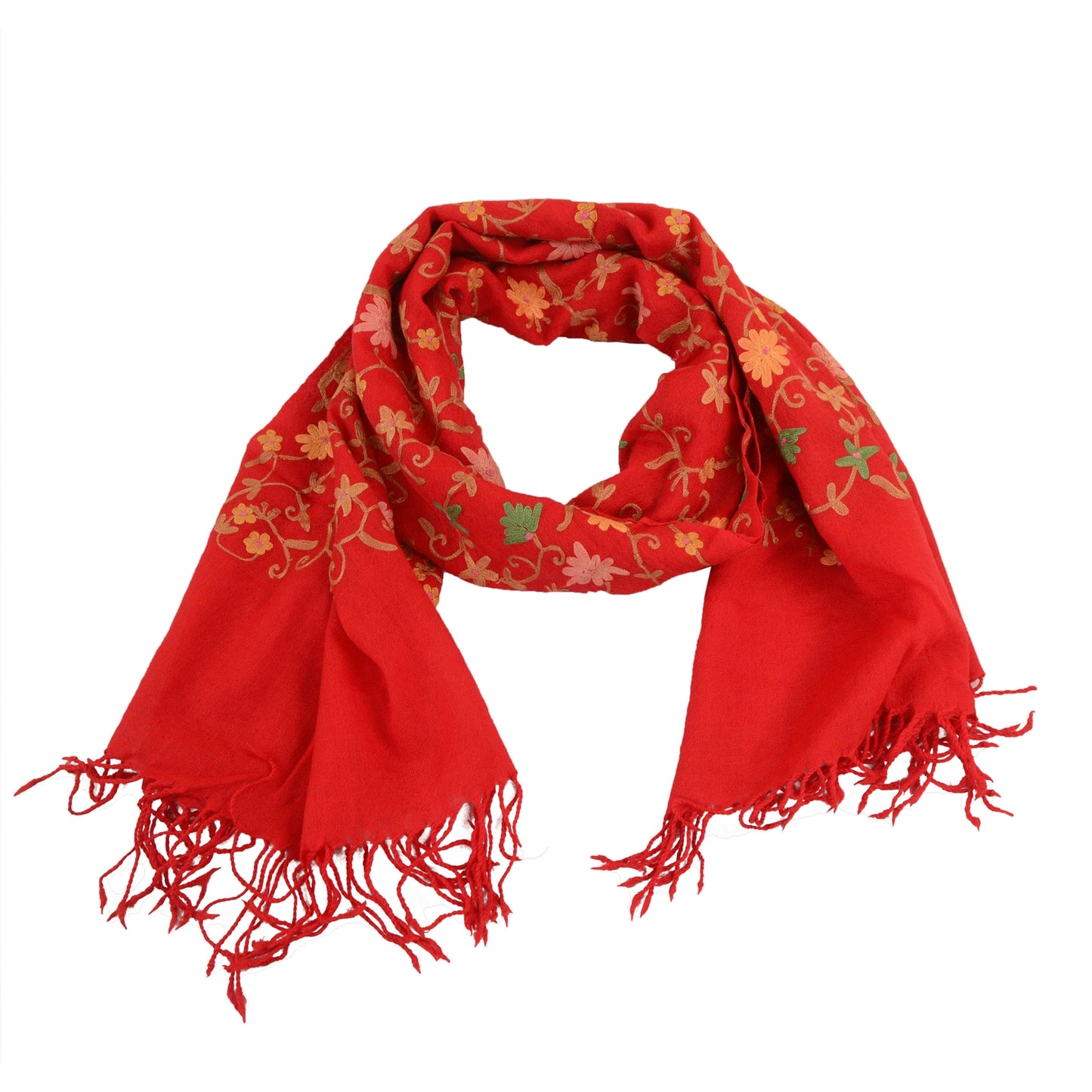 Sanskriti Vintage Long Red Shawl Pure Woollen Handmade Ari Work Scarf Stole