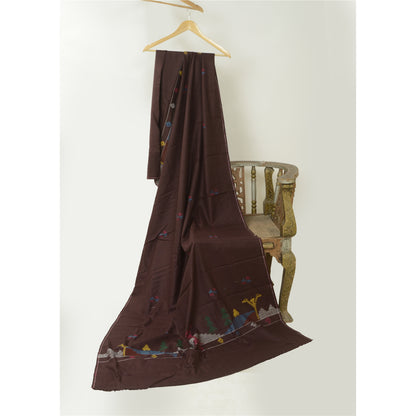 Sanskriti Vintage Pure Woolen Wine Shawl Handmade Kantha Long Throw Stole