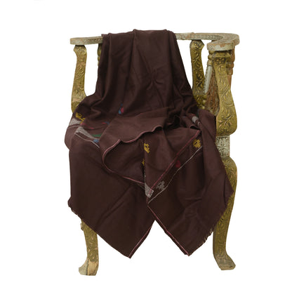 Sanskriti Vintage Pure Woolen Wine Shawl Handmade Kantha Long Throw Stole