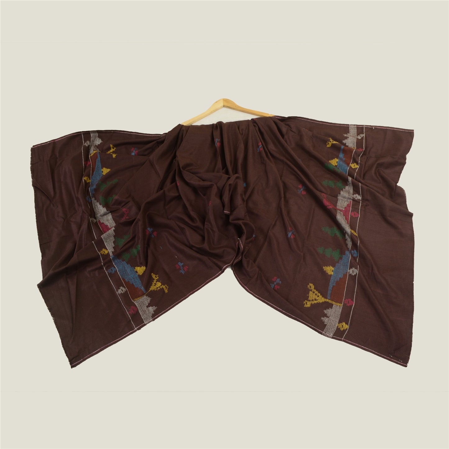 Sanskriti Vintage Pure Woolen Wine Shawl Handmade Kantha Long Throw Stole