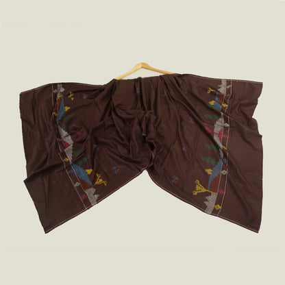 Sanskriti Vintage Pure Woolen Wine Shawl Handmade Kantha Long Throw Stole