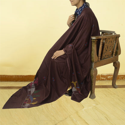 Sanskriti Vintage Pure Woolen Wine Shawl Handmade Kantha Long Throw Stole