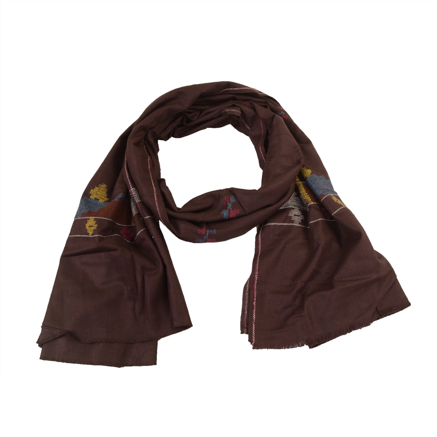 Sanskriti Vintage Pure Woolen Wine Shawl Handmade Kantha Long Throw Stole