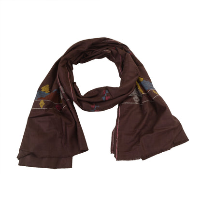 Sanskriti Vintage Pure Woolen Wine Shawl Handmade Kantha Long Throw Stole