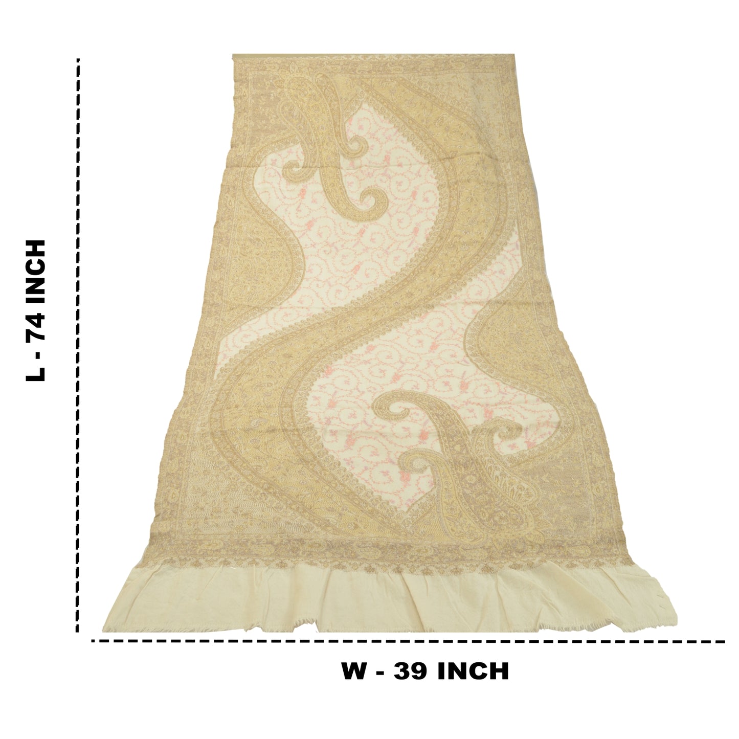 Sanskriti Vintage Long Shawl Ivory Handmade Suzani Pure Woolen Scarf Stole