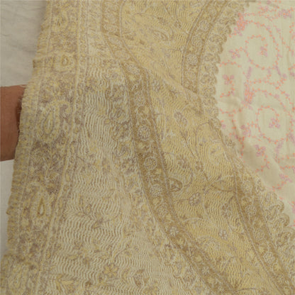 Sanskriti Vintage Long Shawl Ivory Handmade Suzani Pure Woolen Scarf Stole