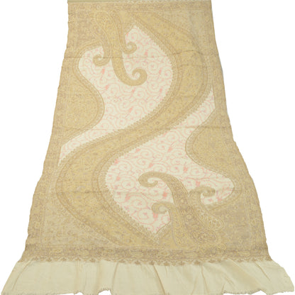 Sanskriti Vintage Long Shawl Ivory Handmade Suzani Pure Woolen Scarf Stole