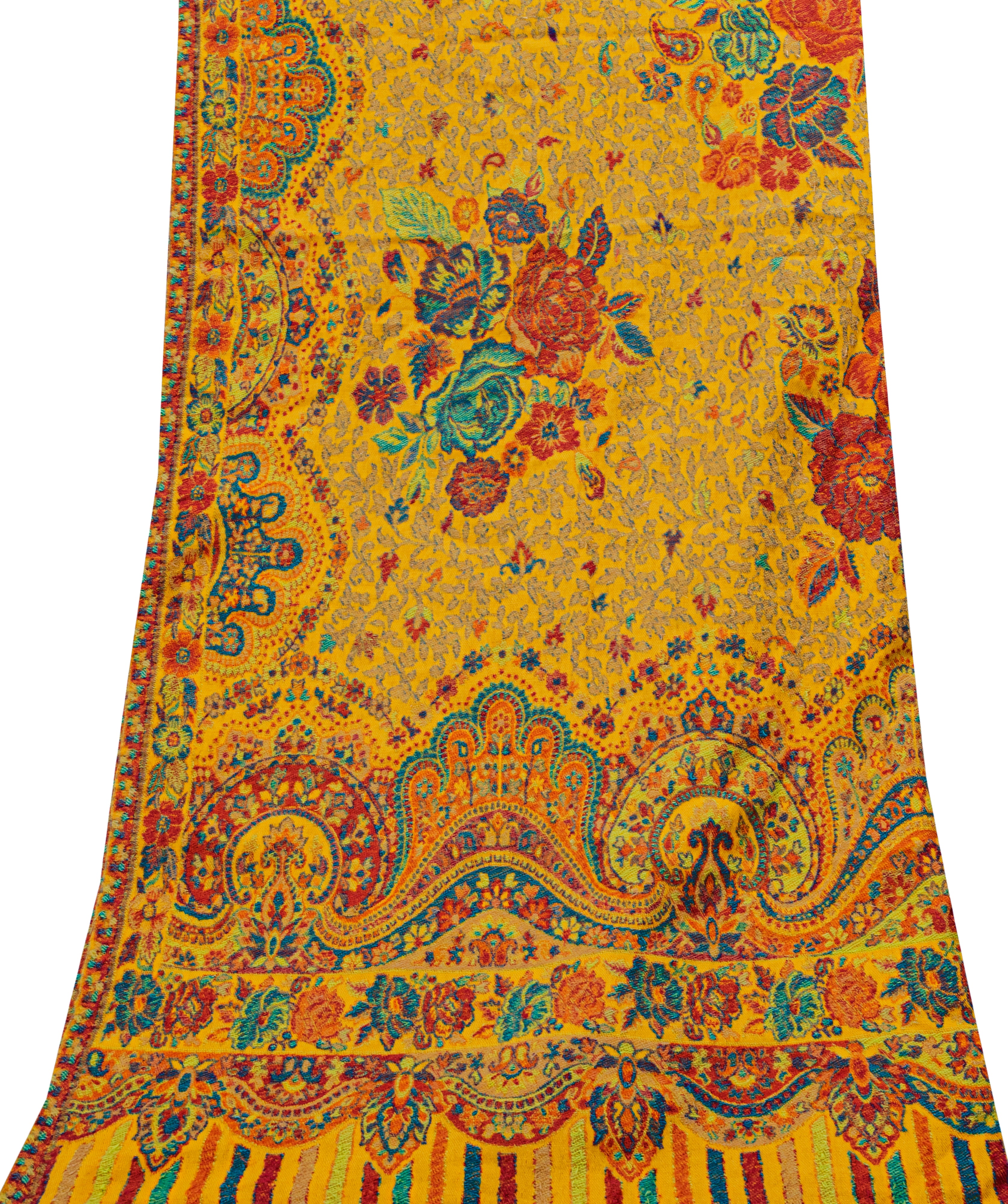 Sanskriti Vintage Saffron Long Shawl Viscose Woven Scarf Throw Soft Wrap Stole