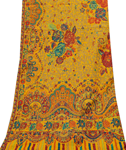 Sanskriti Vintage Saffron Long Shawl Viscose Woven Scarf Throw Soft Wrap Stole