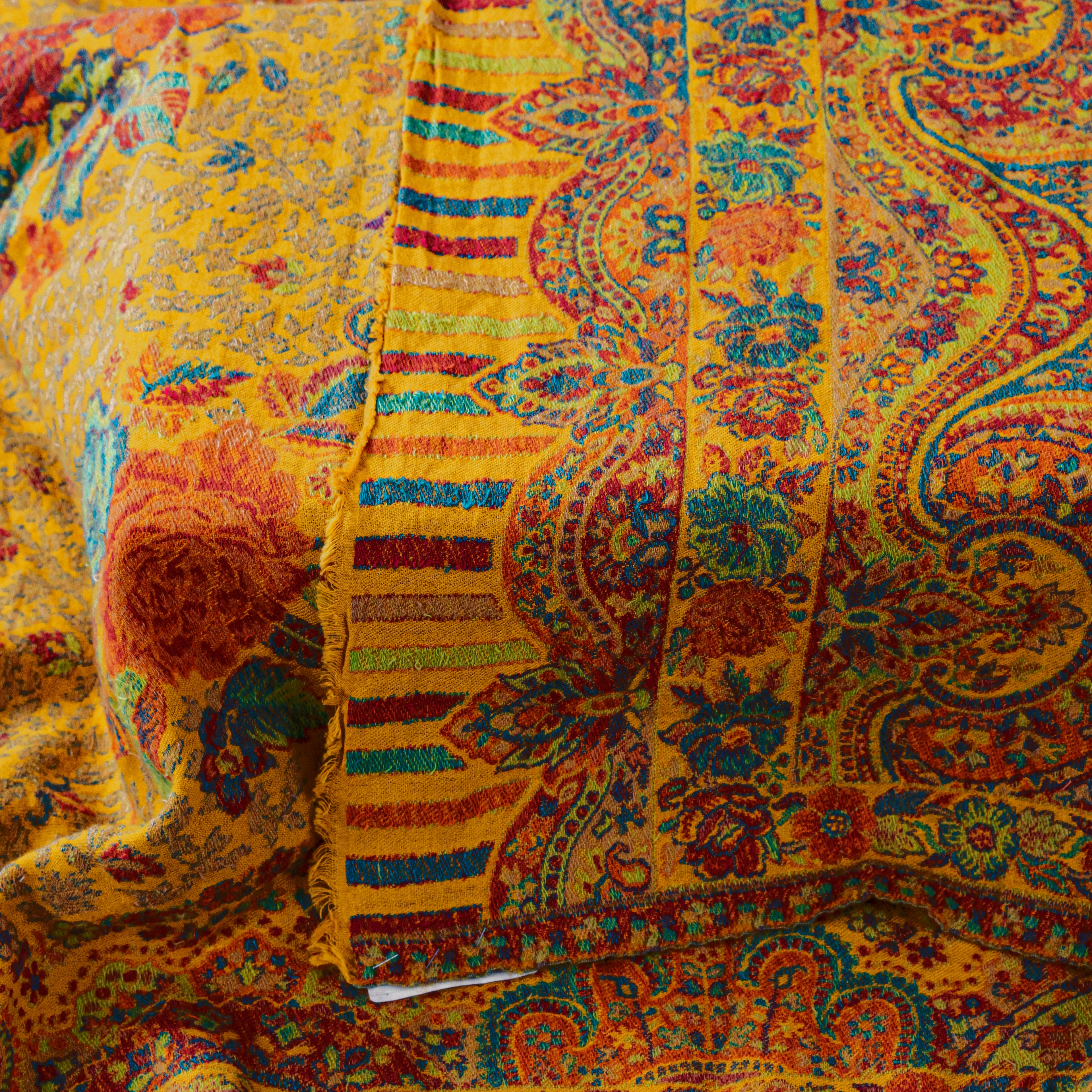 Sanskriti Vintage Saffron Long Shawl Viscose Woven Scarf Throw Soft Wrap Stole