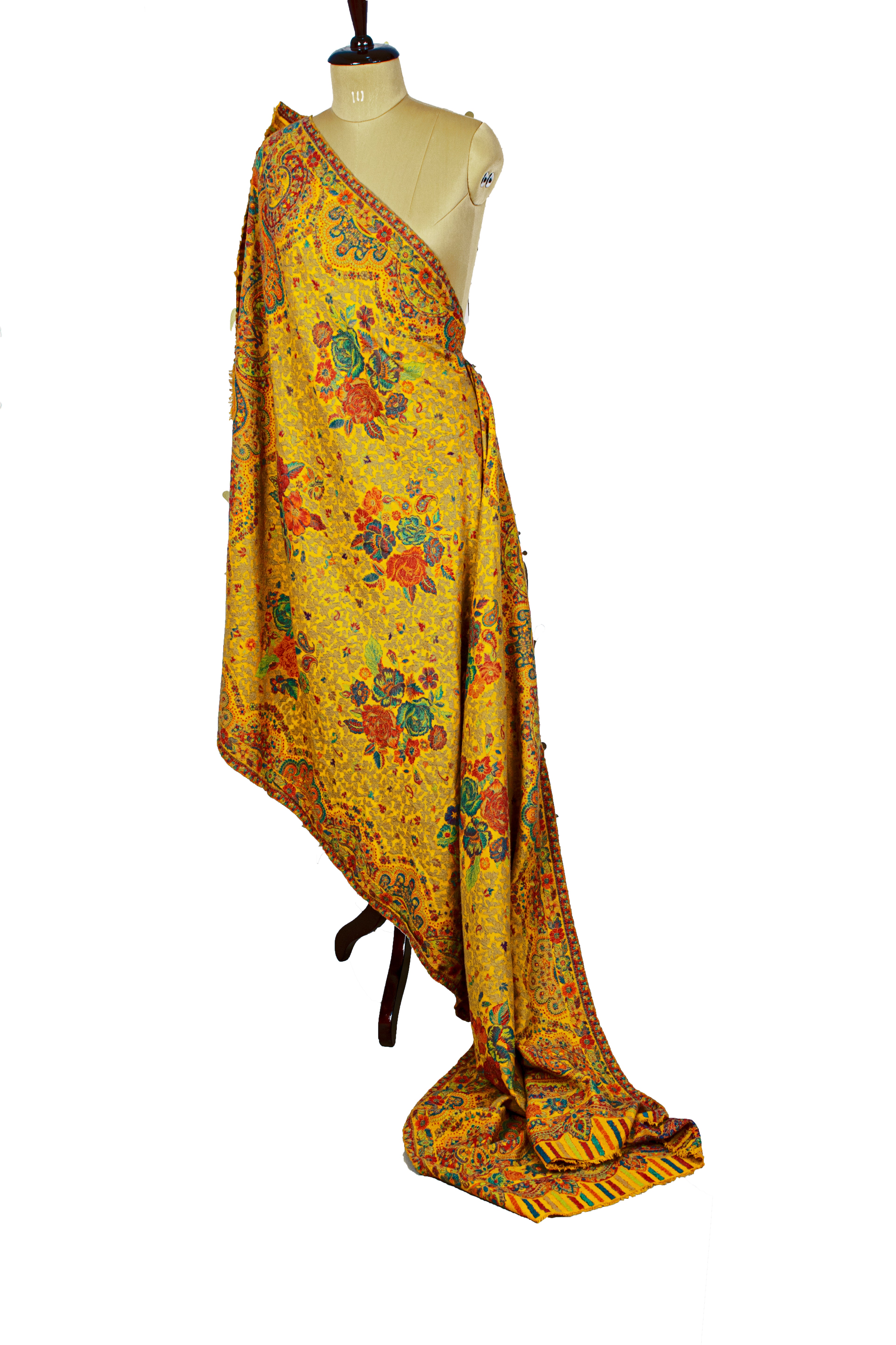 Sanskriti Vintage Saffron Long Shawl Viscose Woven Scarf Throw Soft Wrap Stole