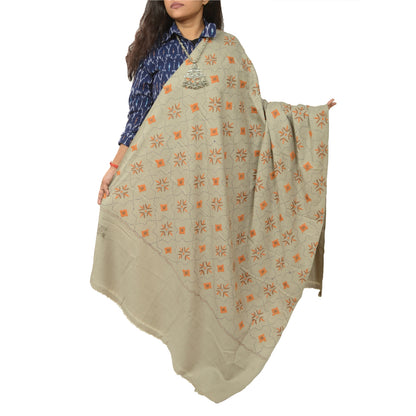 Sanskriti Vintage Long Shawl Pure Woollen Hand Embroidered Scarf Throw Stole