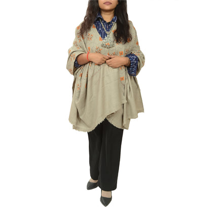 Sanskriti Vintage Long Shawl Pure Woollen Hand Embroidered Scarf Throw Stole