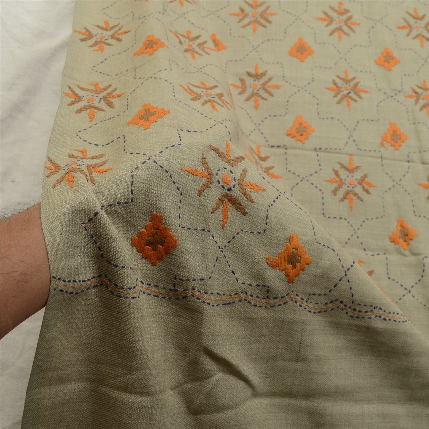 Sanskriti Vintage Long Shawl Pure Woollen Hand Embroidered Scarf Throw Stole