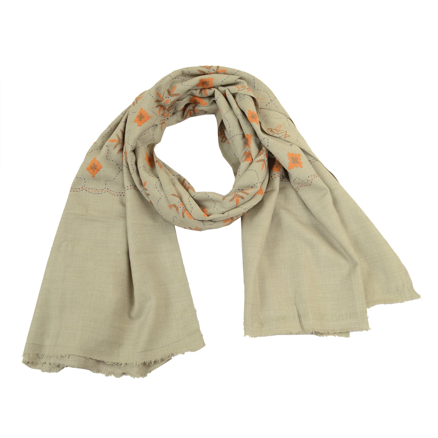 Sanskriti Vintage Long Shawl Pure Woollen Hand Embroidered Scarf Throw Stole
