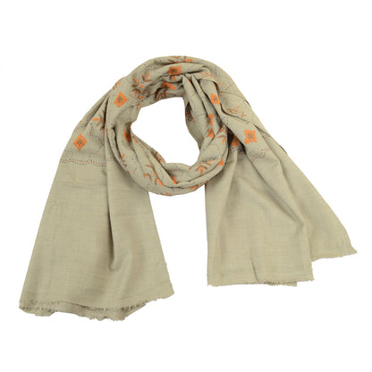Sanskriti Vintage Long Shawl Pure Woollen Hand Embroidered Scarf Throw Stole