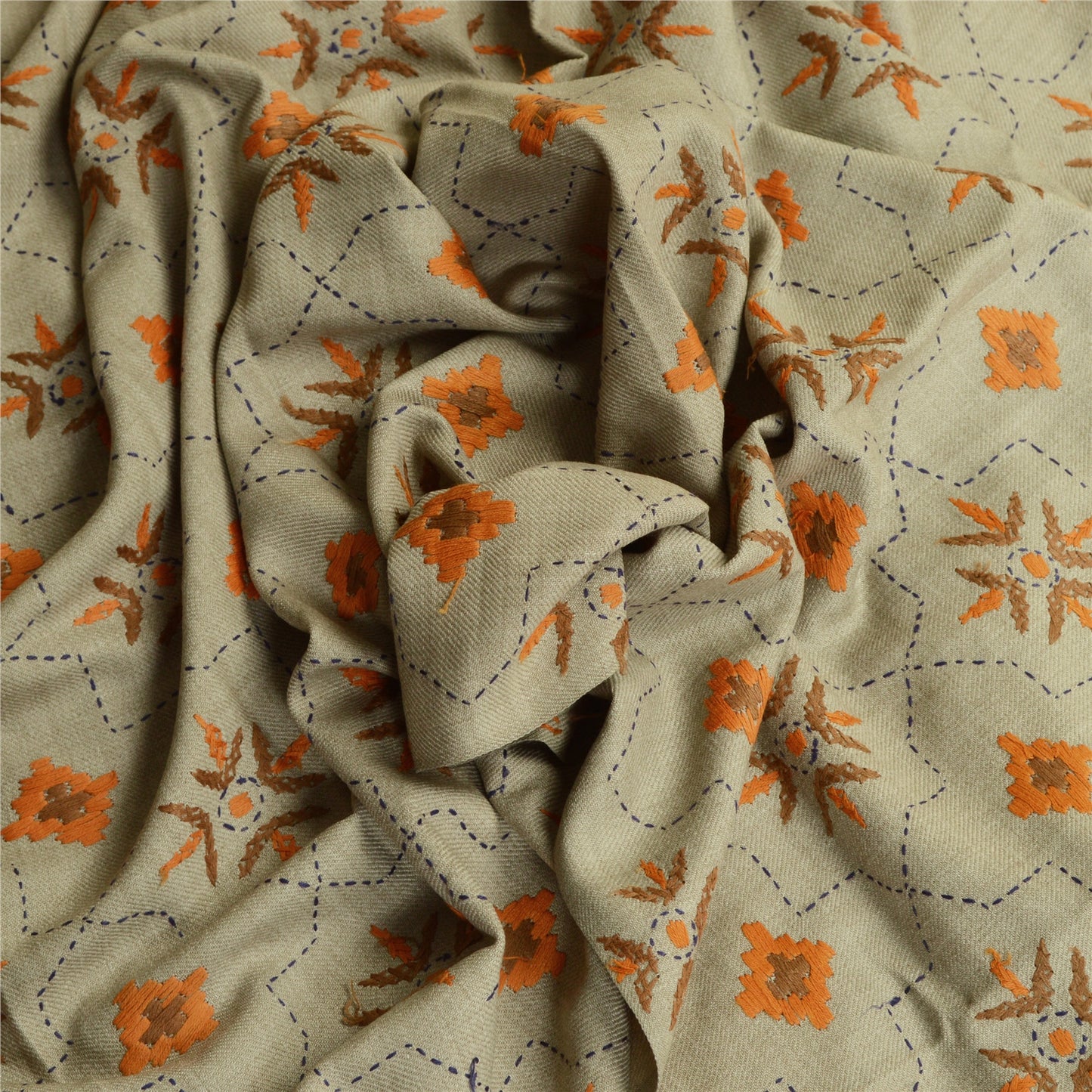 Sanskriti Vintage Long Shawl Pure Woollen Hand Embroidered Scarf Throw Stole
