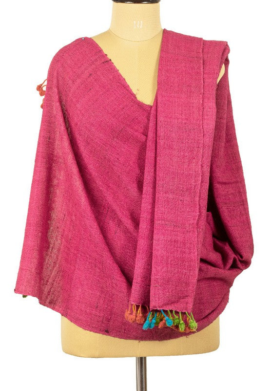 Sanskriti Vintage Pink Long Shawl Handloom Woven Scarf Wrap Sustainable Stole