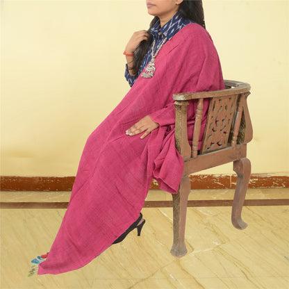 Sanskriti Vintage Pink Long Shawl Handloom Woven Scarf Wrap Sustainable Stole