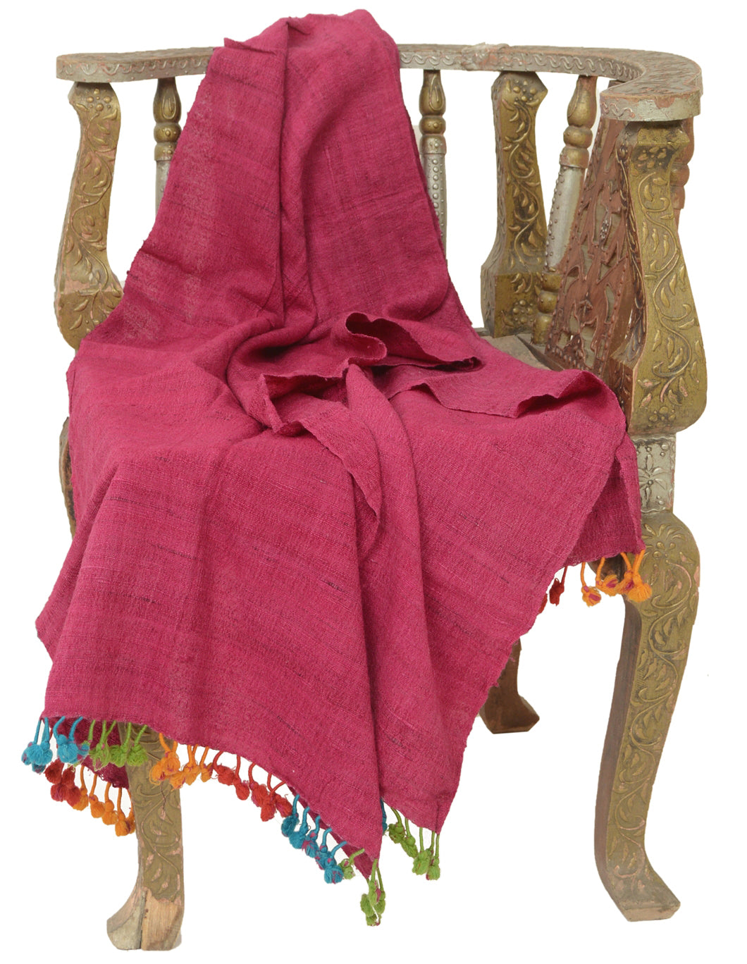 Sanskriti Vintage Pink Long Shawl Handloom Woven Scarf Wrap Sustainable Stole
