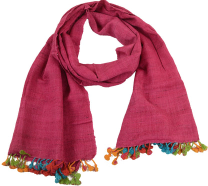 Sanskriti Vintage Pink Long Shawl Handloom Woven Scarf Wrap Sustainable Stole