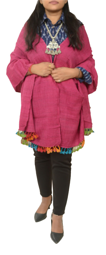 Sanskriti Vintage Pink Long Shawl Handloom Woven Scarf Wrap Sustainable Stole