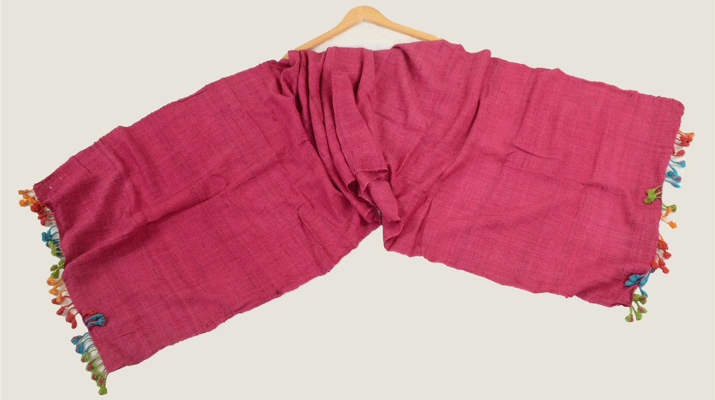 Sanskriti Vintage Pink Long Shawl Handloom Woven Scarf Wrap Sustainable Stole