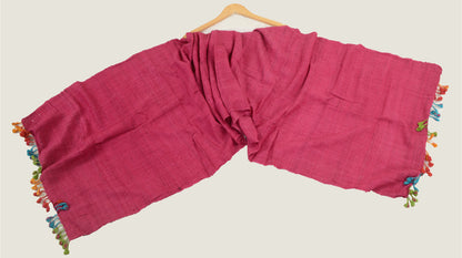 Sanskriti Vintage Pink Long Shawl Handloom Woven Scarf Wrap Sustainable Stole