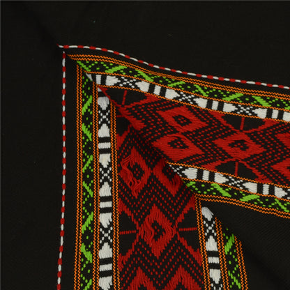 Sanskriti Vintage Black Woolen Hand Embroidered Kullu Shawl Long Throw Stole upholstery fabric