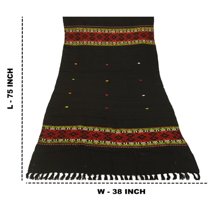 Sanskriti Vintage Black Woolen Hand Embroidered Kullu Shawl Long Throw Stole upholstery fabric
