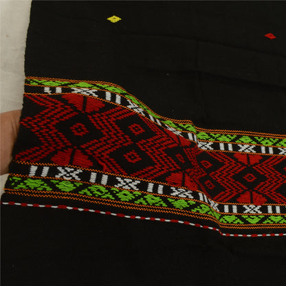 Sanskriti Vintage Black Woolen Hand Embroidered Kullu Shawl Long Throw Stole upholstery fabric
